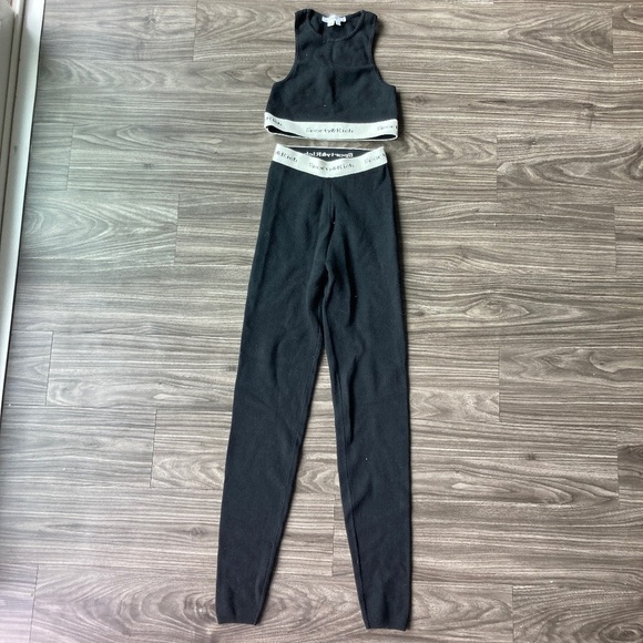 Sporty & Rich Serif Logo Knit Legging and Bra Set Black and White Small - Picture 5 of 12